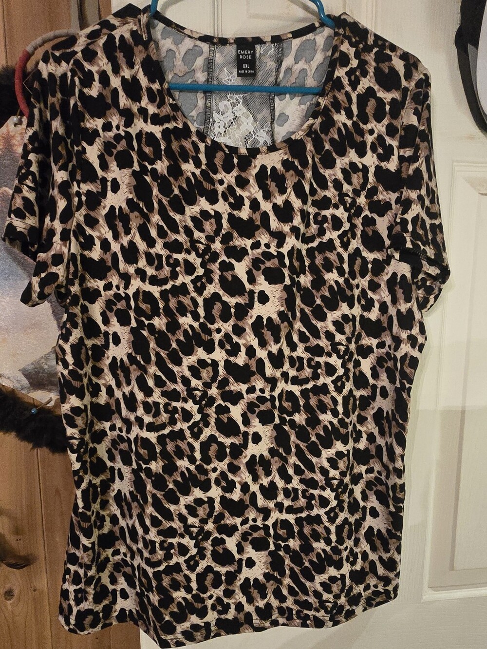Leopard Print Short Sleeve Top - Tan/Black